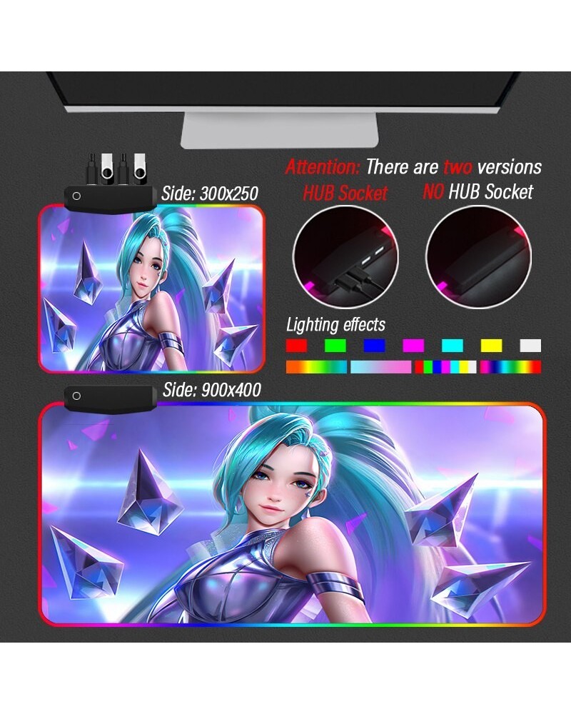 League of Legends KDA Collection 3 Mouse Pad Led Strip HUB 4 in 1 USB 3 Port Carpet Gaming LOL Custom MousePad RGB Large KDA ...