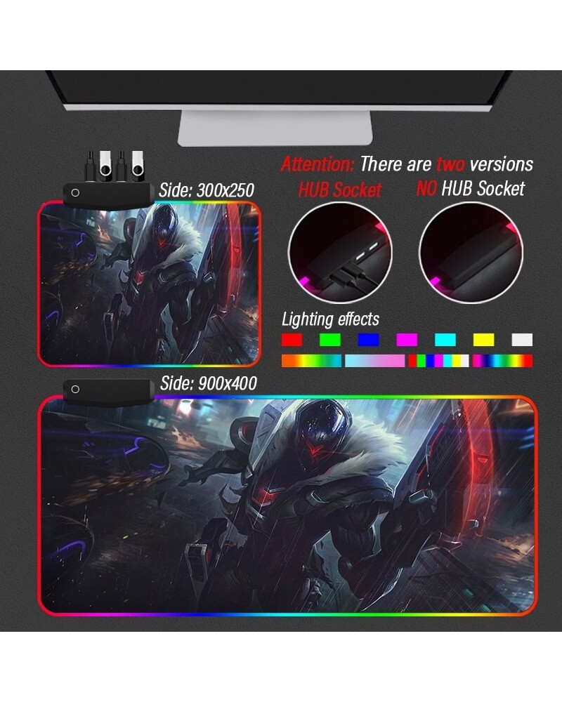 League of Legends Collection 27 RGB Gaming Mouse Pad League of Legends HD-Color Custom LED Desk Mat HUB Accessories 4 Port US...