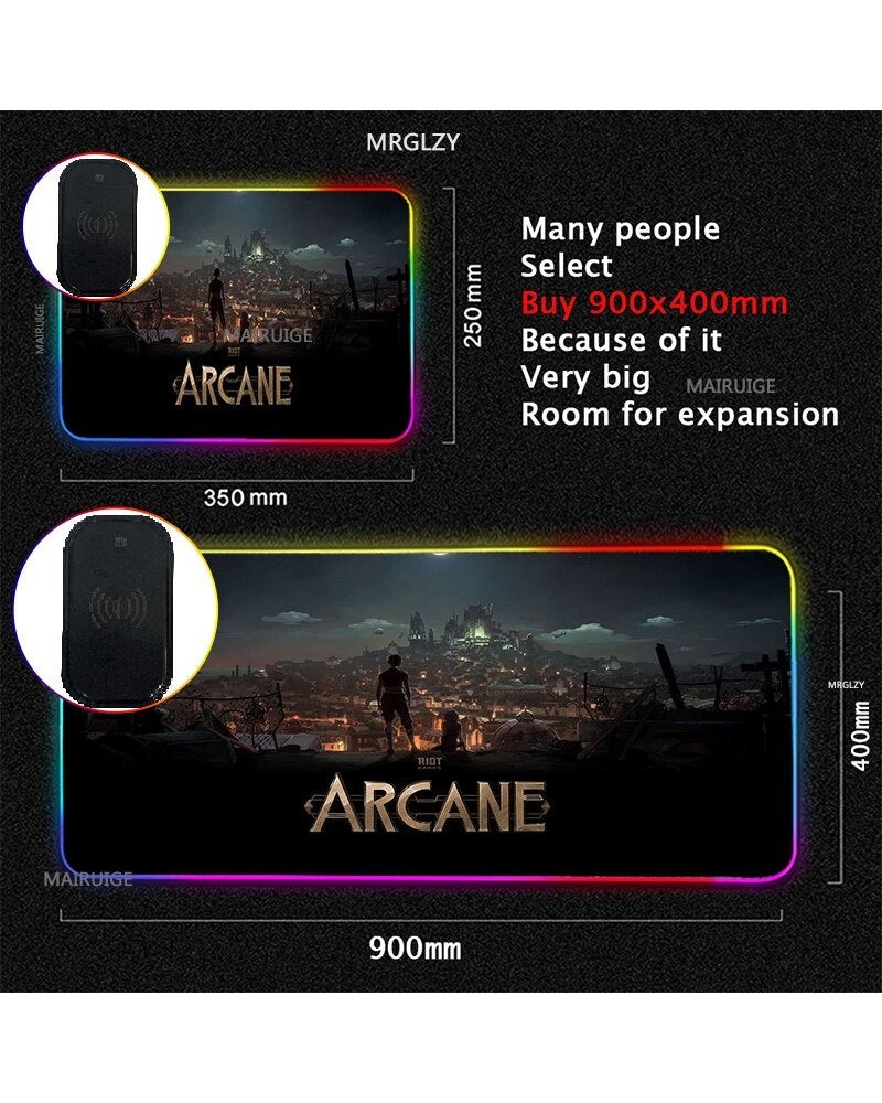 Arcane VI RGB Wireless Charging Typec LED LOL Mouse Pad JINX Game Accessories XXL Large MousePad League of Legends Carpets Ru...