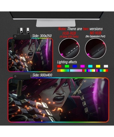 League of Legends Jinx Arcane Collection 2 Super Soft LED Backlit Gaming Mouse Pad HUB PC 4 in 1 USB LOL Desk Mat RGB Carpet ...