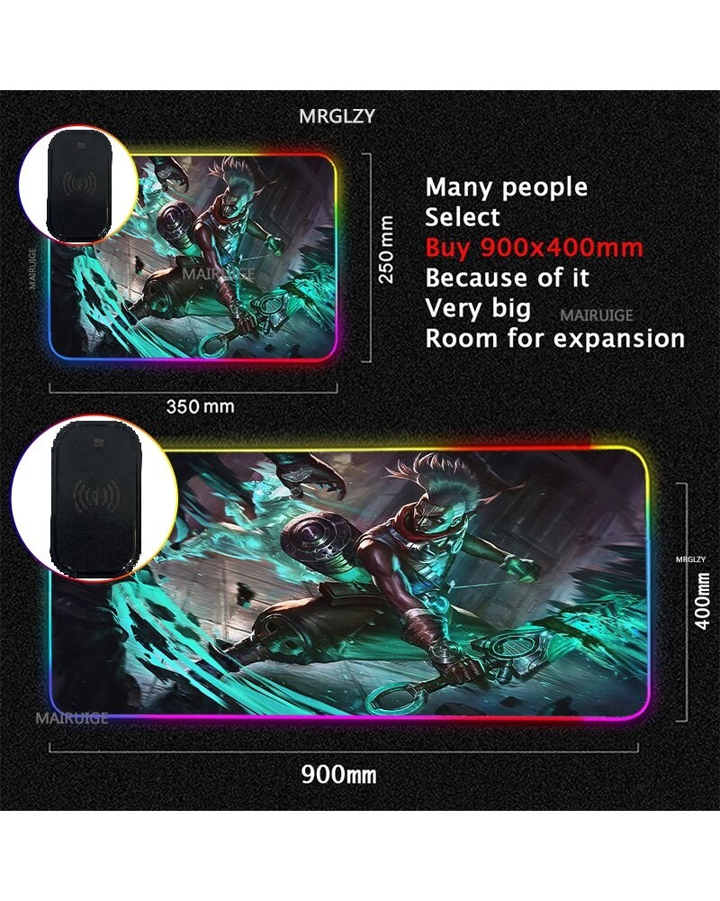 RGB Wireless Charging LED LOL Mouse Pad Ekko Game Accessories Charger Mat XXL Gaming MousePad Typec League of Legends Carpet ...