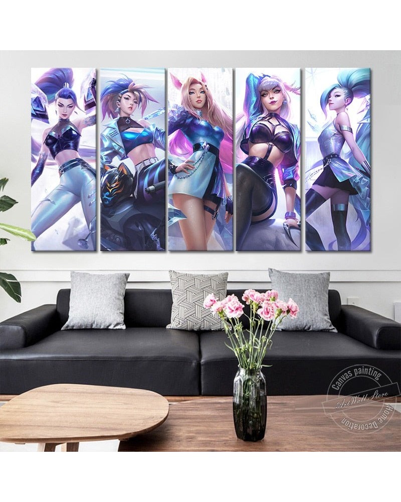 K/DA ALL OUT Akali Ahri Evelynn Kaisa Poster - Canvas Painting $13.83 Posters