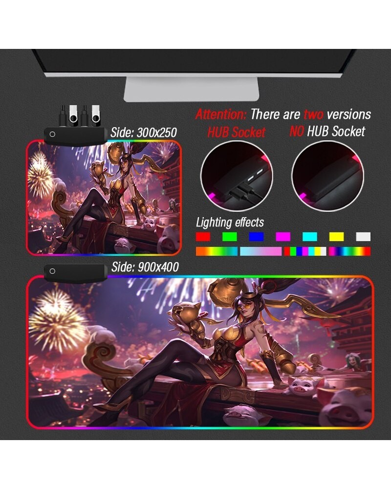 League of Legends Collection 25 Mouse Pad RGB Glowing LOL Yasuo HUB 4 Port USB League of Legends PC Mat Kawaii Accessories Ca...